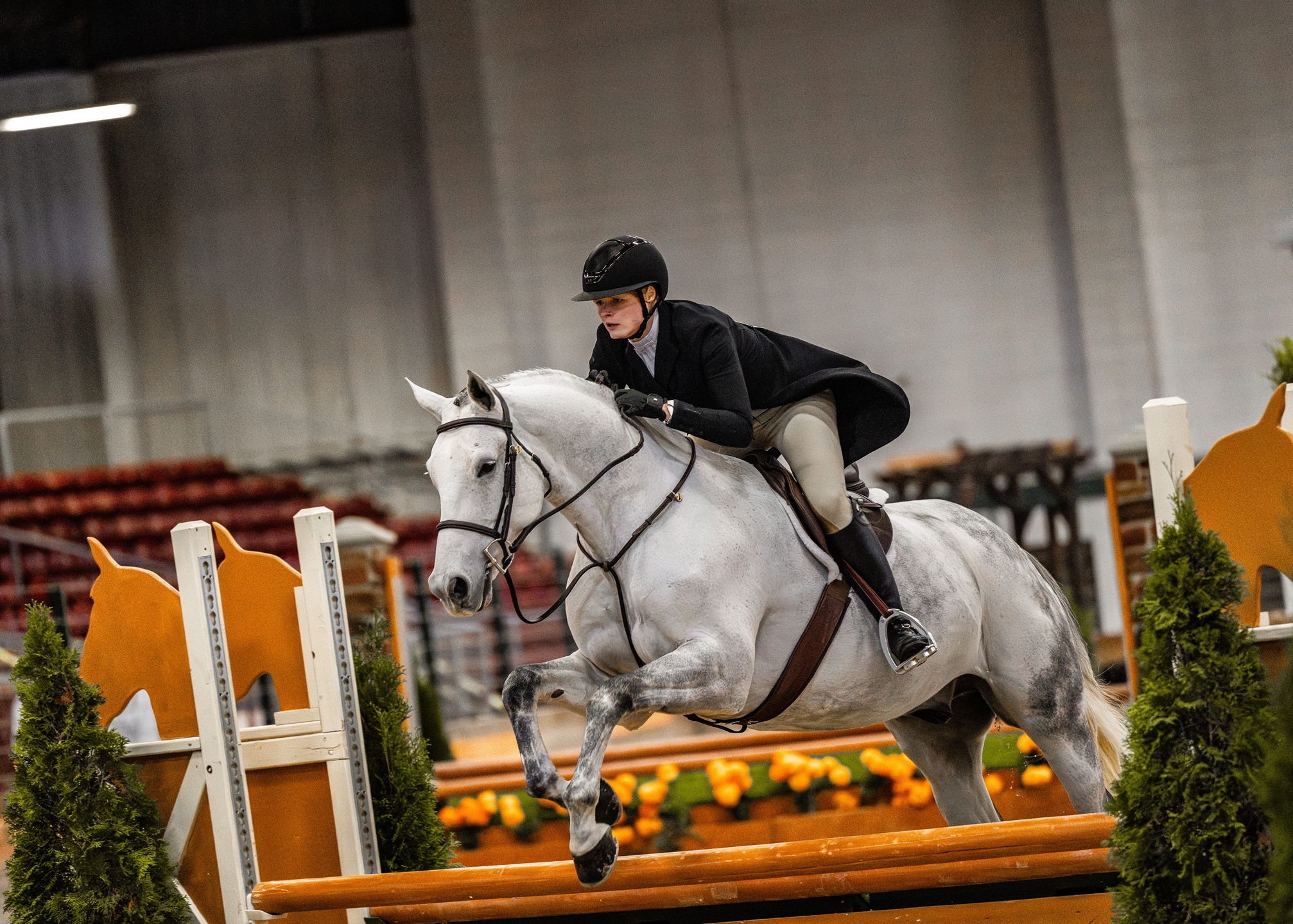 Amanda riding in a derby round